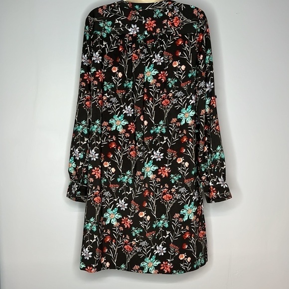 LOFT SMALL BLACK AND FLORAL MIDI LONG SLEEVED DRESS - Picture 7 of 9